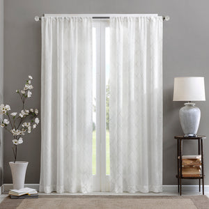 JLA Home Madison Park - Diamond Sheer Window Curtain Panel with Embroidered Diamond Texture, Light-Filtering Elegant Drapery White MP40-2332
