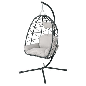 English Elm Hanging Wicker Egg Swing Chair with Stand Ergonomic Cradle for Patio or Bedroom T5880P497555
