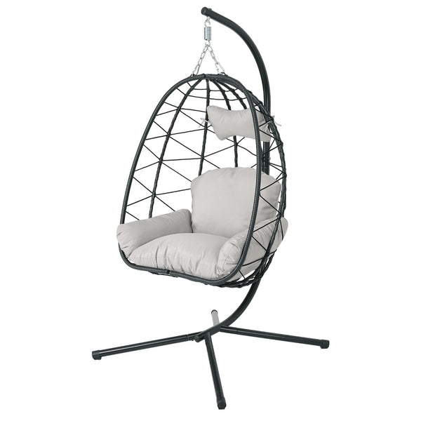 English Elm Hanging Wicker Egg Swing Chair with Stand Ergonomic Cradle for Patio or Bedroom T5880P497555