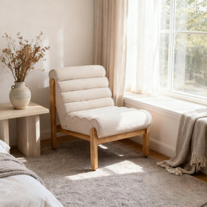 English Elm Fluffy Shearling Accent Chair Plush Tiered Back Solid Wood Frame Cozy Reading Nook Beige+Natural N767P366257E