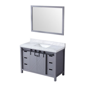 English Elm Dark Grey Bath Vanity Set With Carrara Marble Top & Matching Mirror - Elegant Storage Solution! B2731S00716