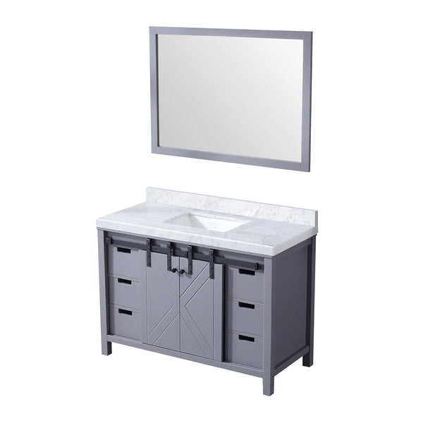 English Elm Dark Grey Bath Vanity Set With Carrara Marble Top & Matching Mirror - Elegant Storage Solution! B2731S00716