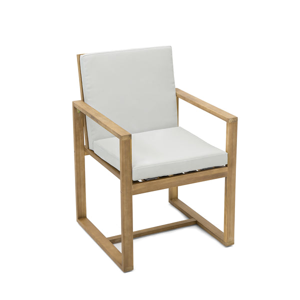 English Elm Patio Light Teak Acacia Dining Chair Set with Removable Light Beige Cushions, 330lb Capacity WF321704AAA