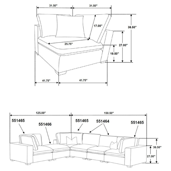 English Elm Murtagh Six Piece Modular Sectional Soft Fabric Lounge Sofa with Tapered Wooden Legs B062S01584