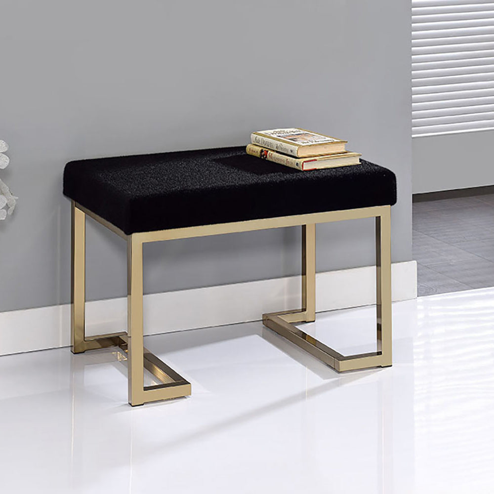Black Champagne Ottoman With Open Return Metal Base — Modern Rectangul