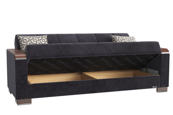 English Elm PrimeNest ZenAero Upholstered Wood Trim Convertible Sofabed with Storage, Click-Click Sleeper Comfort Black B030P286531