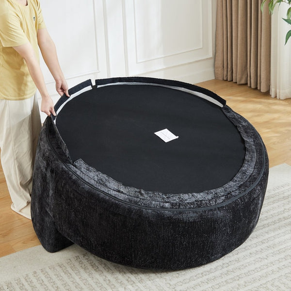 English Elm 55''l 55'l Chenille Swivel Lounge Chair Plush Foam Fill 360 Rotation Modern Living Room Black W834S00642