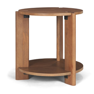 Mercana Hisako Accent Table - Solid Mango Wood with Elegant Carvings and Open Shelf Design for Versatile Use 71182