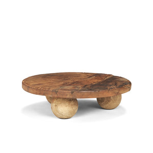 Mercana Kerra Artisan-Crafted Round Wood Tray - Rustic Tabletop Accent with Unique Grain and Sculptural Feet Reclaimed Wood | Small 71186