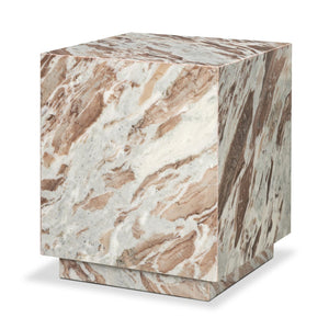 Mercana Matteo Luxurious Solid Marble Side Table with Floating Design and Hidden Casters for Effortless Mobility Pink Marble | Square 71191