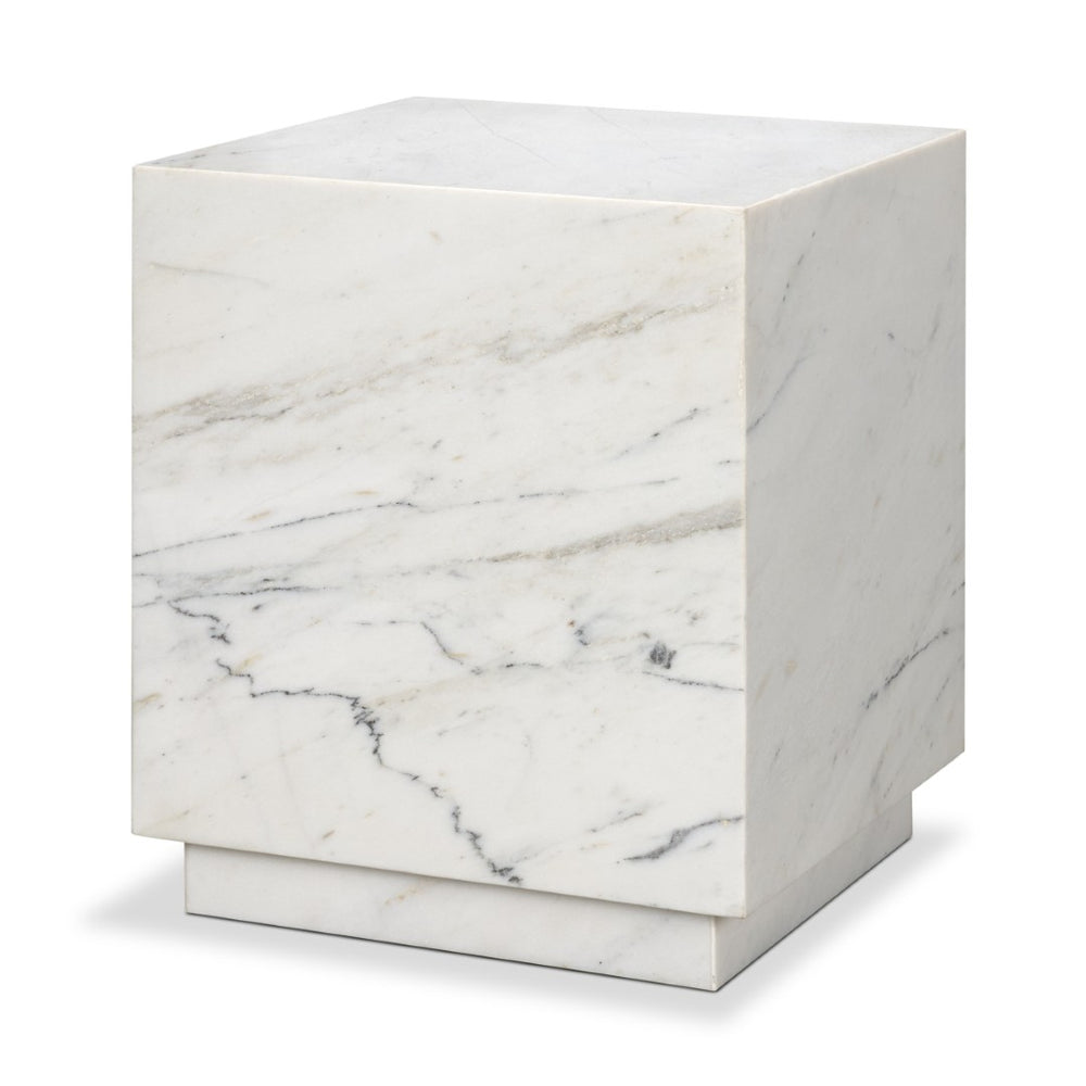 Mercana Matteo Luxurious Solid Marble Side Table with Floating Design and Hidden Casters for Effortless Mobility White Marble | Square 71192