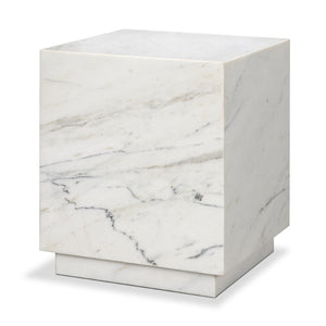 Mercana Matteo Luxurious Solid Marble Side Table with Floating Design and Hidden Casters for Effortless Mobility White Marble | Square 71192