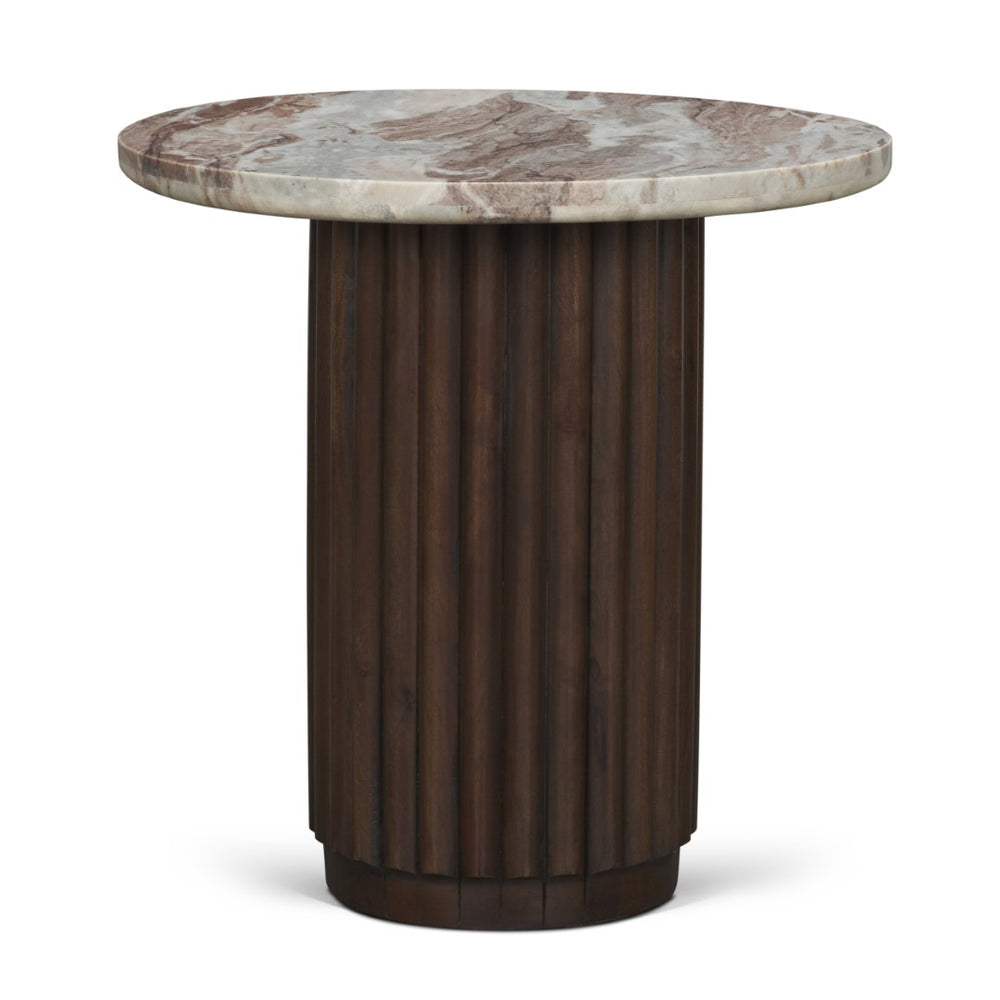 Mercana Marbrello Elegant Round Side Table with Solid Marble Top and Sculptural Wood Base for Modern Spaces 71213-AB