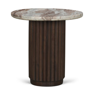 Mercana Marbrello Elegant Round Side Table with Solid Marble Top and Sculptural Wood Base for Modern Spaces 71213-AB