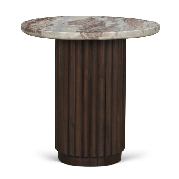 Mercana Marbrello Elegant Round Side Table with Solid Marble Top and Sculptural Wood Base for Modern Spaces 71213-AB