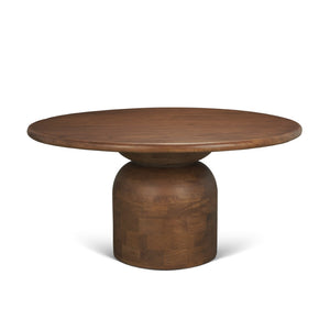 Mercana Atlas 60" Round Dining Table with Stacked Pedestal Base - Solid Mango Wood & Warm Mid-Brown Finish 60" Med Brown Wood Top | Med Brown Wood Base 71217-AB