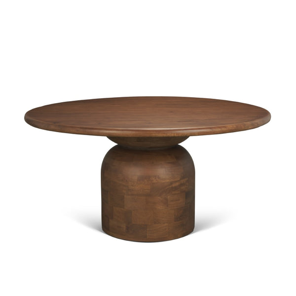 Mercana Atlas 60" Round Dining Table with Stacked Pedestal Base - Solid Mango Wood & Warm Mid-Brown Finish 60" Med Brown Wood Top | Med Brown Wood Base 71217-AB