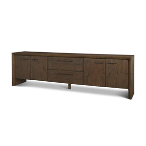 Mercana Belford 94" Rustic Oak Media Console with Versatile Storage and Cable Management for Modern Living Spaces 71229