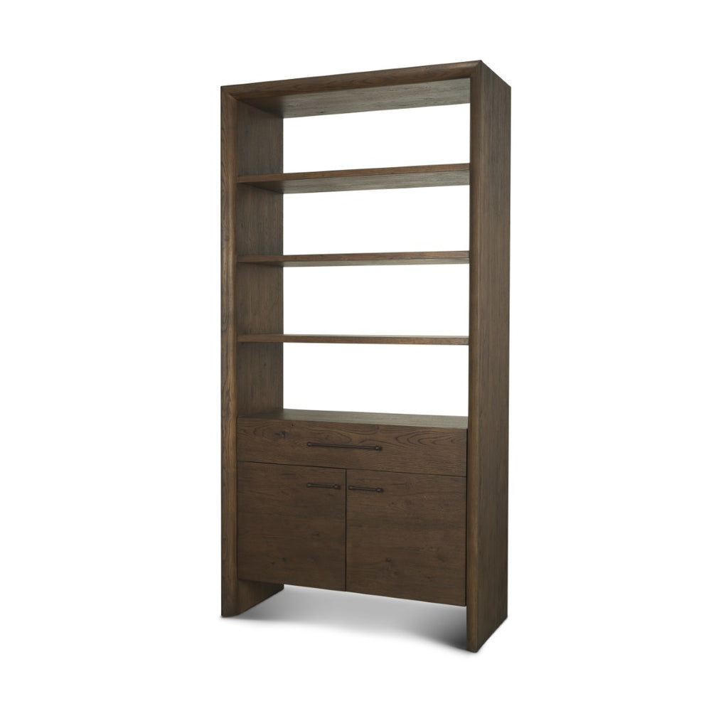 Mercana Belford 2-Door Open Shelving Unit – Rustic Oak Storage Solution for Living Room or Office Décor 71231