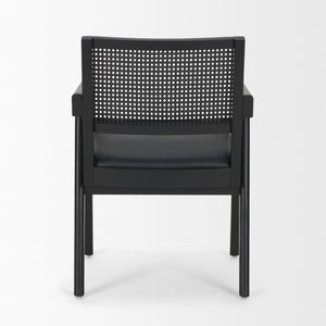 Mercana Reid Modern Mid-Century Armchair with Full-Grain Leather Seat and Handwoven Back for Stylish Comfort Cane | Black Wood 71244