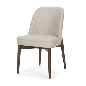 Mercana Abbie Curved Back Upholstered Dining Chair - Modern Armless Design for Stylish Spaces and Comfort Oatmeal Fabric | Dark Brown Wood 71246