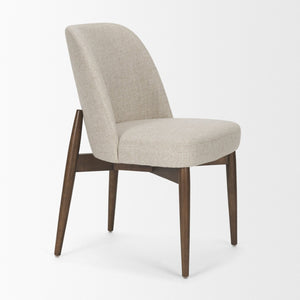 Mercana Abbie Curved Back Upholstered Dining Chair - Modern Armless Design for Stylish Spaces and Comfort Oatmeal Fabric | Dark Brown Wood 71246