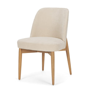 Mercana Abbie Curved Back Upholstered Dining Chair - Modern Armless Design for Stylish Spaces and Comfort Oatmeal Fabric | Brown Wood 71247