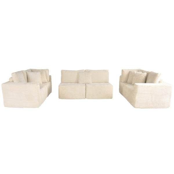 English Elm 135.5" Beige Corduroy U-shaped Sectional Six-seater with Reversible Chaise for Living Rooms W3276S00019