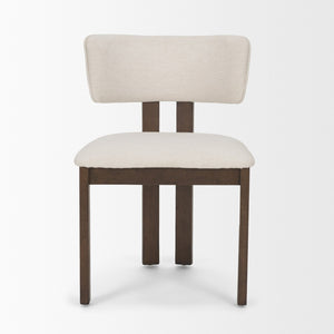 Mercana Soho Curved Open Back Chenille Tripod Dining Chair - Stylish Comfort for Modern Spaces Today! Cream Fabric | Dark Brown Wood 71249