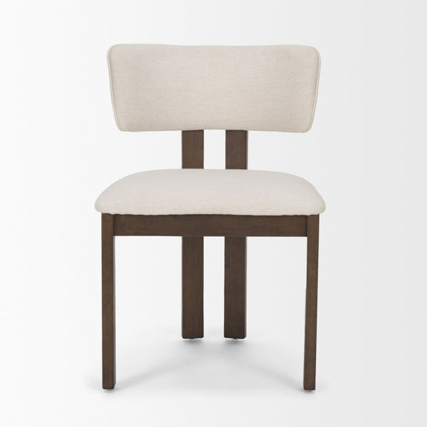 Mercana Soho Curved Open Back Chenille Tripod Dining Chair - Stylish Comfort for Modern Spaces Today! Cream Fabric | Dark Brown Wood 71249