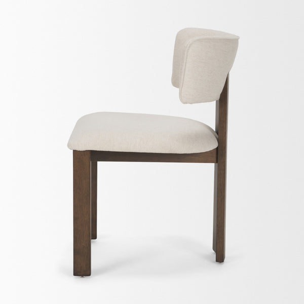 Mercana Soho Curved Open Back Chenille Tripod Dining Chair - Stylish Comfort for Modern Spaces Today! Cream Fabric | Dark Brown Wood 71249