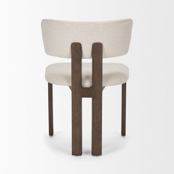 Mercana Soho Curved Open Back Chenille Tripod Dining Chair - Stylish Comfort for Modern Spaces Today! Cream Fabric | Dark Brown Wood 71249