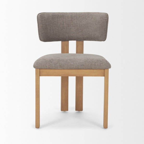 Mercana Soho Curved Open Back Chenille Tripod Dining Chair - Stylish Comfort for Modern Spaces Today! Gray Fabric | Brown Wood 71250