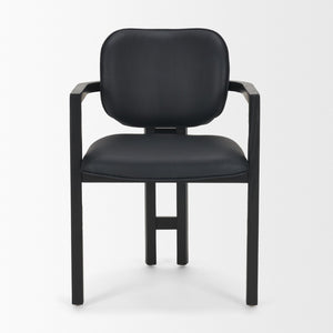 Mercana Carlisle Elegant Tan Leather Dining Armchair with Curved Back and Solid Wood Frame for Comfort Black Leather | Black Wood 71257