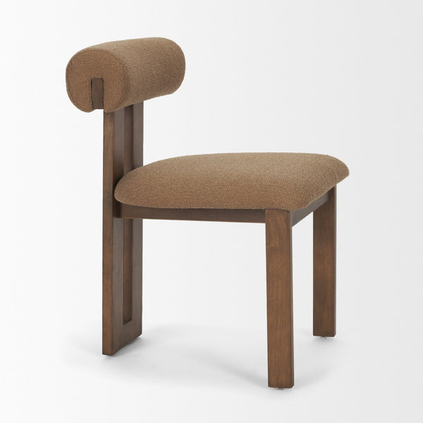 Mercana Tribeca Curved Open Back Dining Chair in Mocha Fabric - Elegant Tripod Frame for Timeless Appeal Brown Fabric | Brown Wood 71258