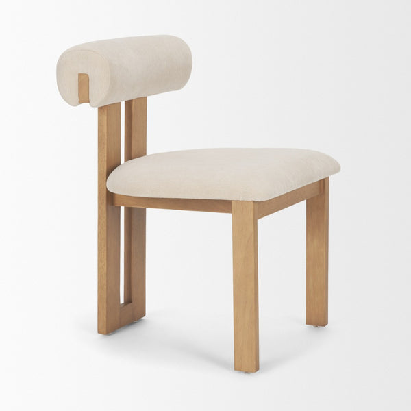 Mercana Tribeca Curved Open Back Dining Chair in Mocha Fabric - Elegant Tripod Frame for Timeless Appeal Cream Fabric | Brown Wood 71259