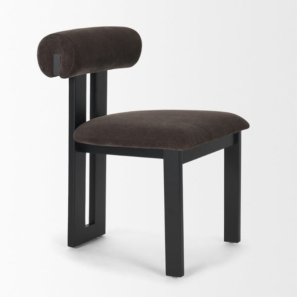 Mercana Tribeca Curved Open Back Dining Chair in Mocha Fabric - Elegant Tripod Frame for Timeless Appeal Charcoal Chenille | Black Wood 71260