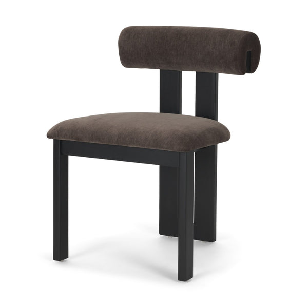 Mercana Tribeca Curved Open Back Dining Chair in Mocha Fabric - Elegant Tripod Frame for Timeless Appeal Charcoal Chenille | Black Wood 71260