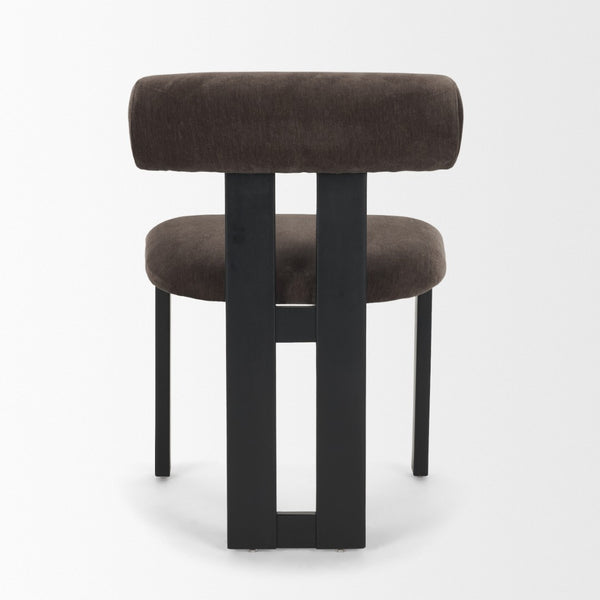 Mercana Tribeca Curved Open Back Dining Chair in Mocha Fabric - Elegant Tripod Frame for Timeless Appeal Charcoal Chenille | Black Wood 71260
