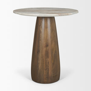 Mercana Allyson Round Bistro Table with Elegant Pink Marble Top and Solid Brown Wood Base for Cozy Dining 71134-AB