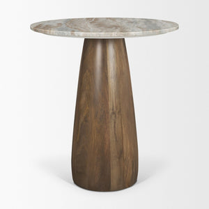 Mercana Allyson Round Bistro Table with Elegant Pink Marble Top and Solid Brown Wood Base for Cozy Dining 71134-AB