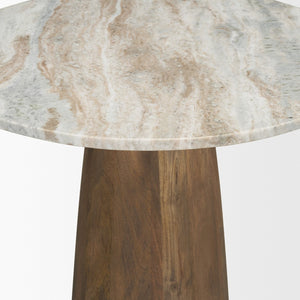 Mercana Allyson Round Bistro Table with Elegant Pink Marble Top and Solid Brown Wood Base for Cozy Dining 71134-AB