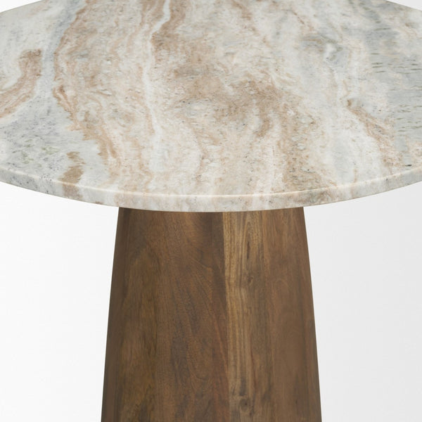 Mercana Allyson Round Bistro Table with Elegant Pink Marble Top and Solid Brown Wood Base for Cozy Dining 71134-AB