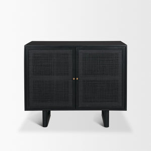 Mercana Grier 36" Solid Mango Wood Accent Cabinet with Woven Cane Doors for Stylish Storage Solutions Black Wood | Black Cane | Brass 71141