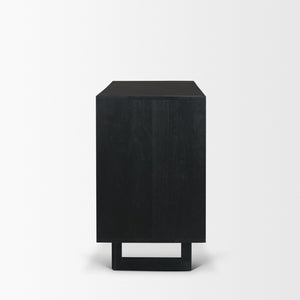 Mercana Grier 36" Solid Mango Wood Accent Cabinet with Woven Cane Doors for Stylish Storage Solutions Black Wood | Black Cane | Brass 71141