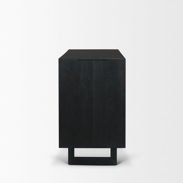 Mercana Grier 36" Solid Mango Wood Accent Cabinet with Woven Cane Doors for Stylish Storage Solutions Black Wood | Black Cane | Brass 71141