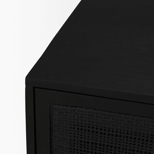 Mercana Grier 36" Solid Mango Wood Accent Cabinet with Woven Cane Doors for Stylish Storage Solutions Black Wood | Black Cane | Brass 71141