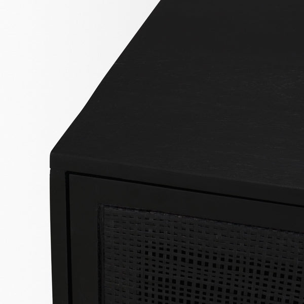 Mercana Grier 36" Solid Mango Wood Accent Cabinet with Woven Cane Doors for Stylish Storage Solutions Black Wood | Black Cane | Brass 71141