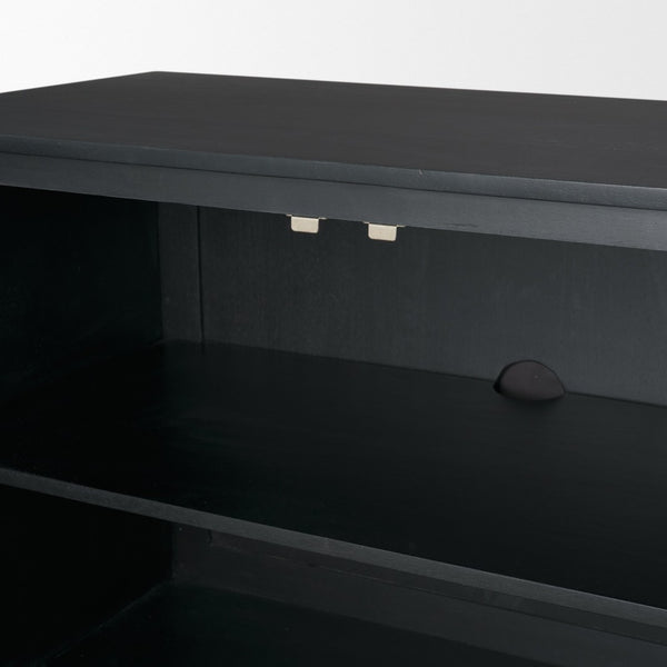 Mercana Grier 36" Solid Mango Wood Accent Cabinet with Woven Cane Doors for Stylish Storage Solutions Black Wood | Black Cane | Brass 71141