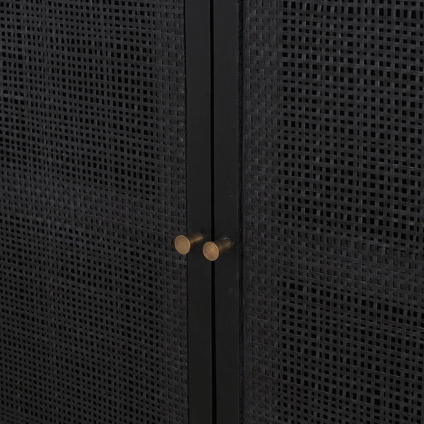 Mercana Grier 36" Solid Mango Wood Accent Cabinet with Woven Cane Doors for Stylish Storage Solutions Black Wood | Black Cane | Brass 71141